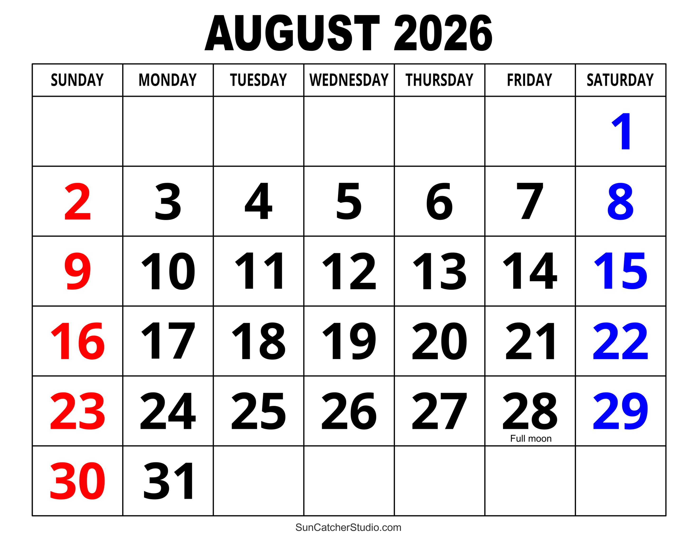 August 2026 Calendar Image