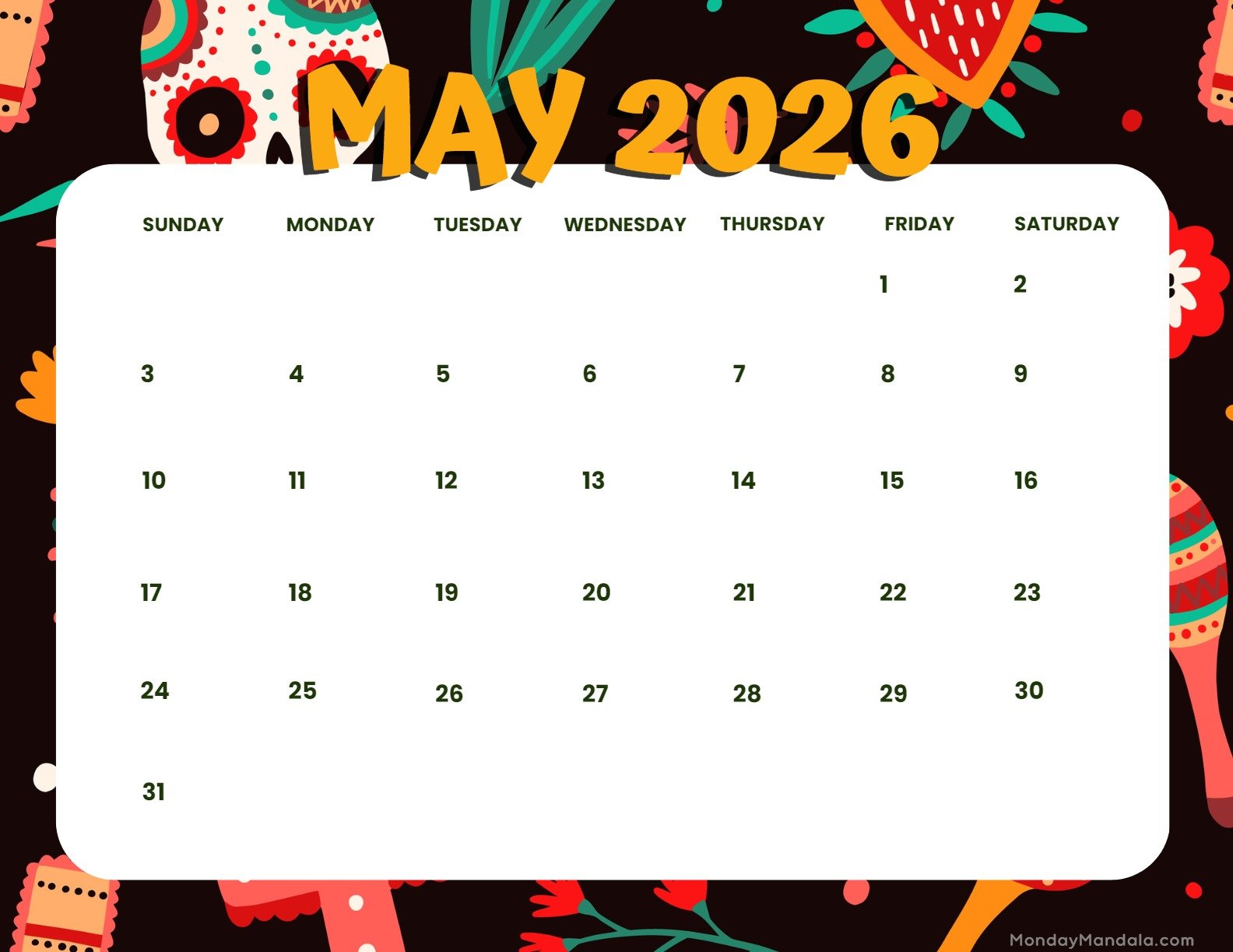 SATURDAY SUNDAY MONDAY TUESDAY WEDNESDAY THURSDAY FRIDAY