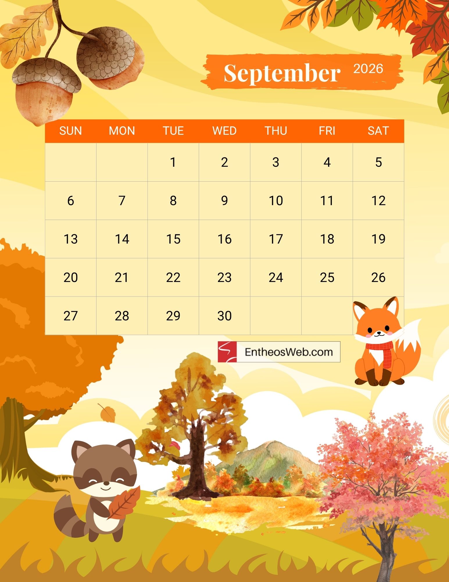 Free Printable September 2026 Calendars