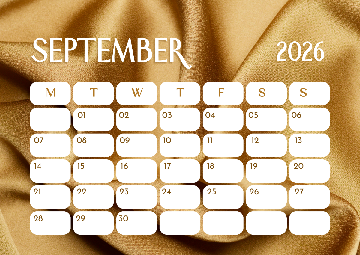Free Gold Elegant September 2026 Calendar to Edit Online