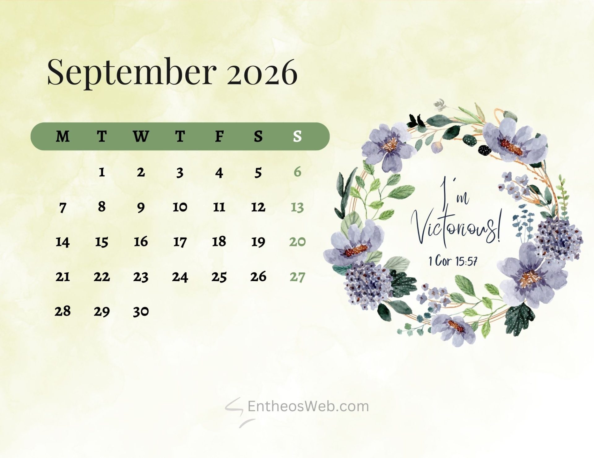 Free Printable September 2026 Calendars