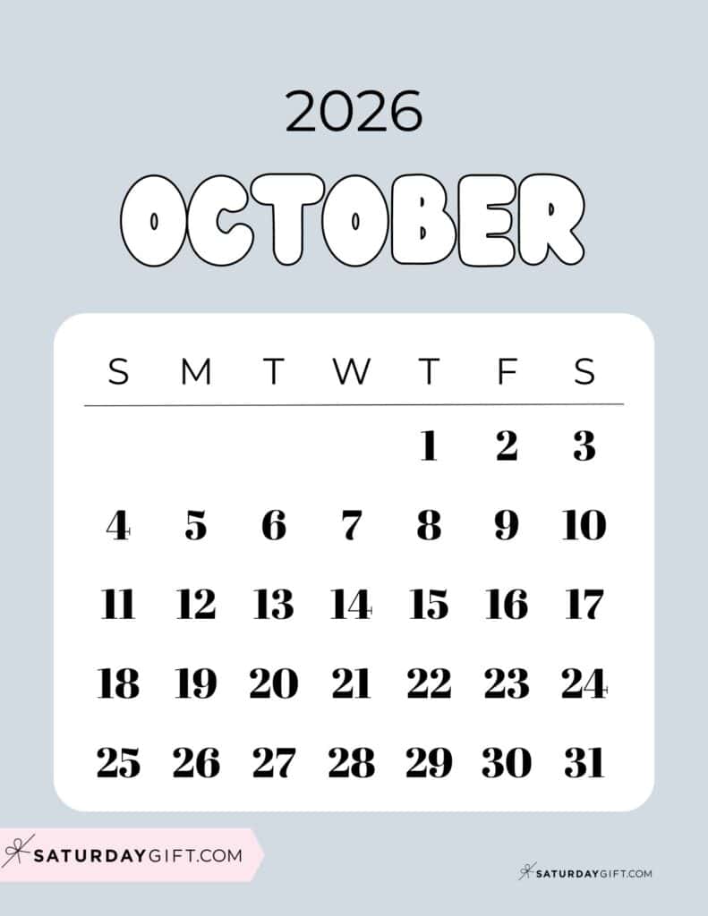 October 2026 Calendars Cute Free Printable PDFs