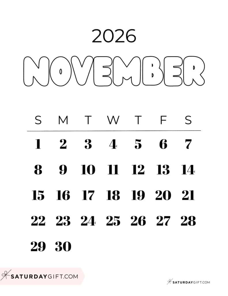 November 2026 Calendars Cute Free Printable PDFs
