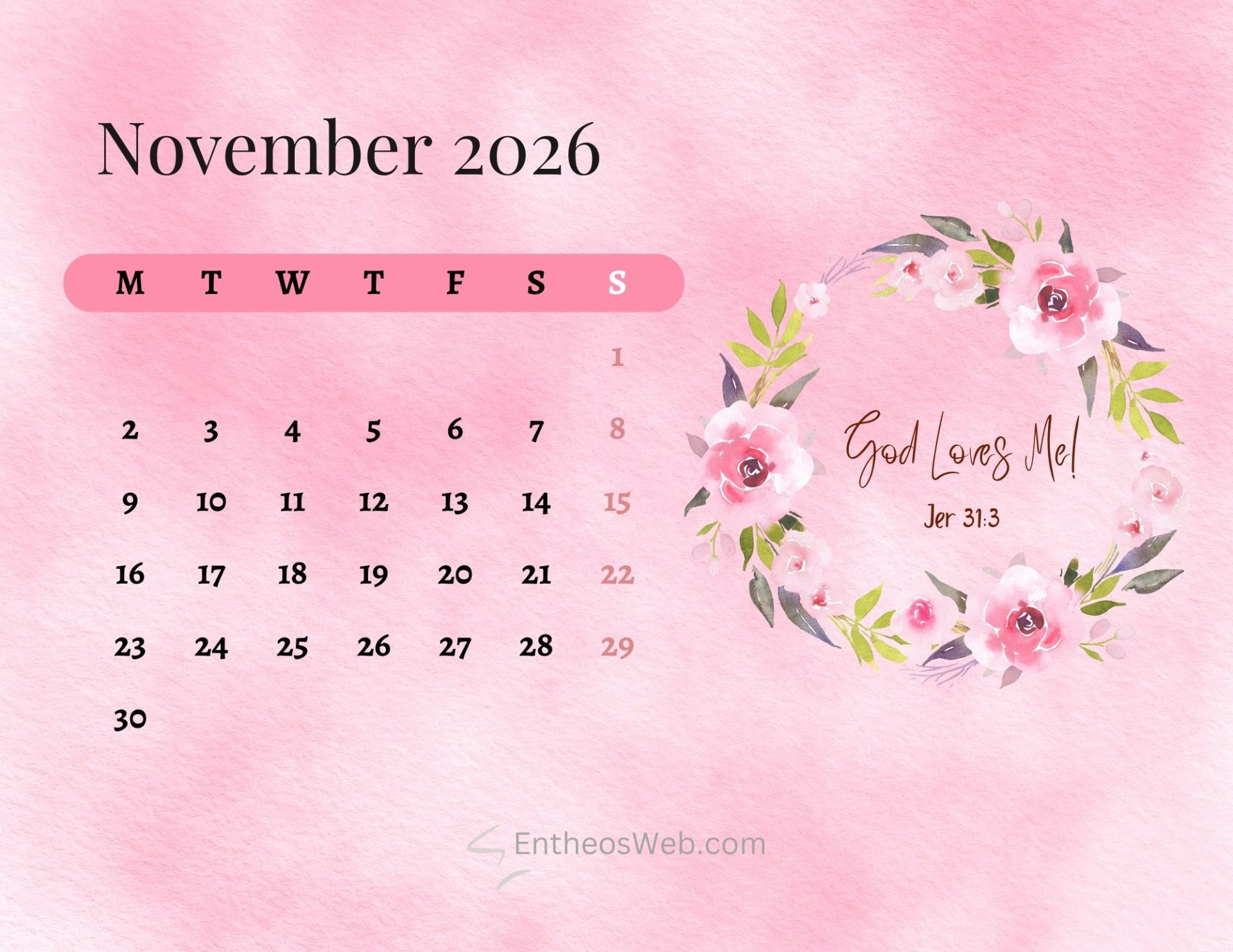 Free Printable November 2026 Calendars