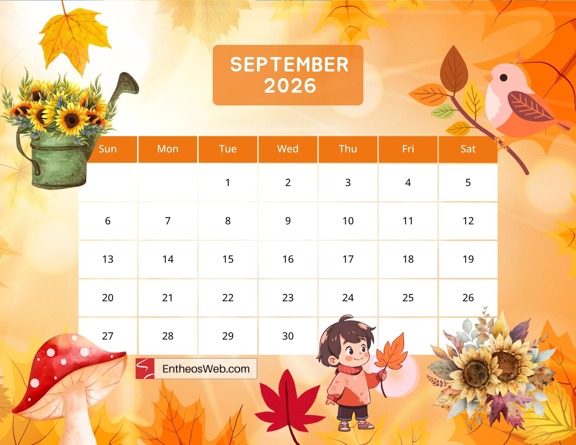 2026 Printable Monthly Calendar