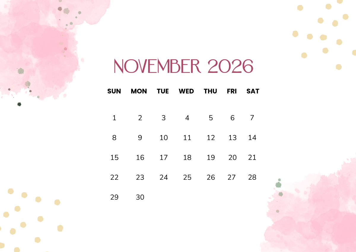 Free November 2026 Colorful Calendar to Edit Online