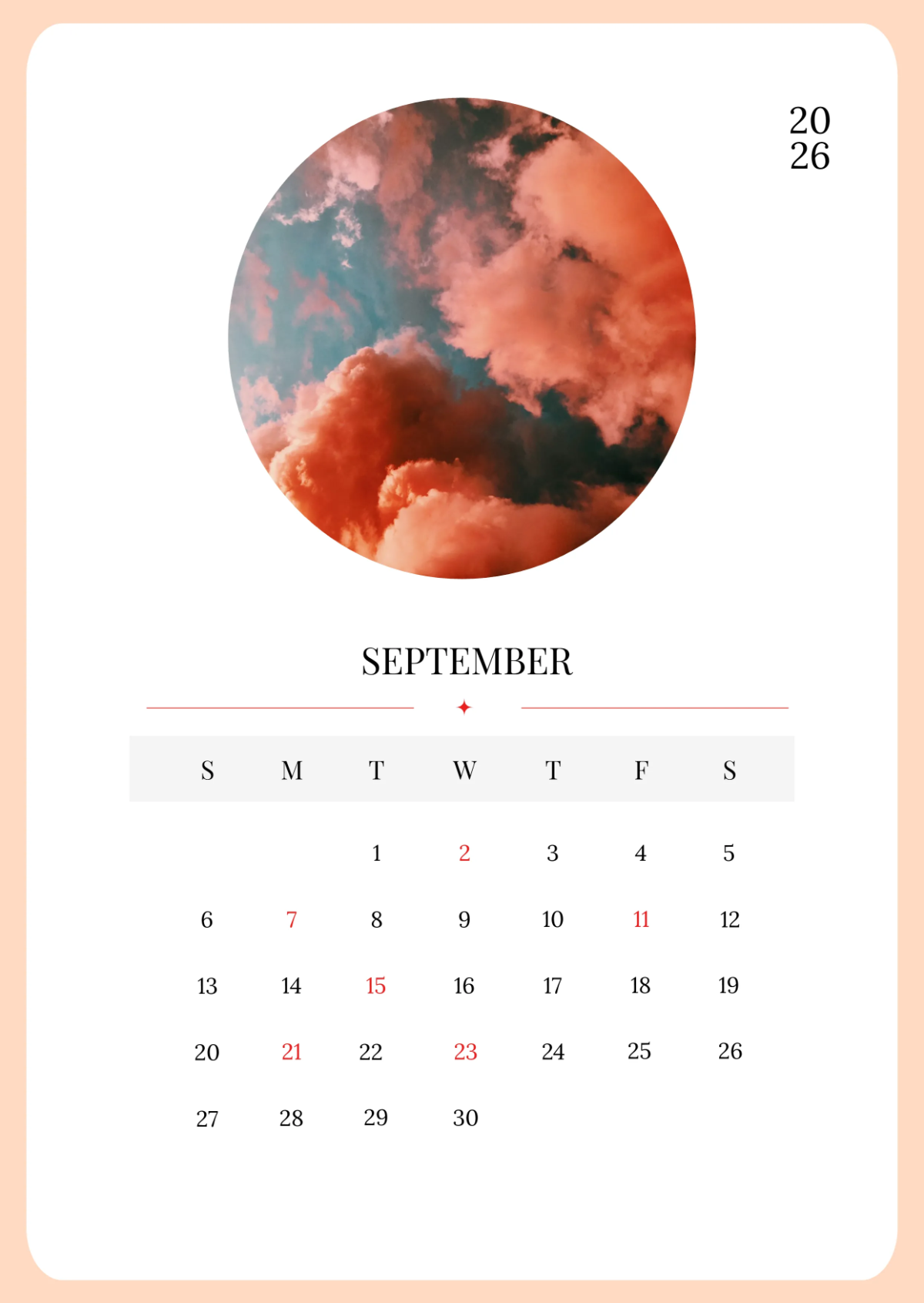 Free September 2026 Calendar with Notes to Edit Online