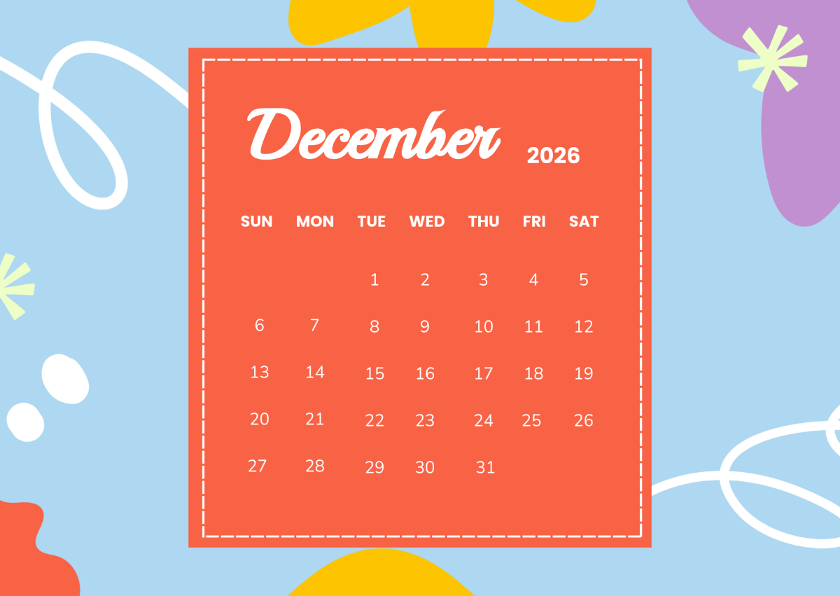 Free Fun Layout December 2026 Calendar to Edit Online