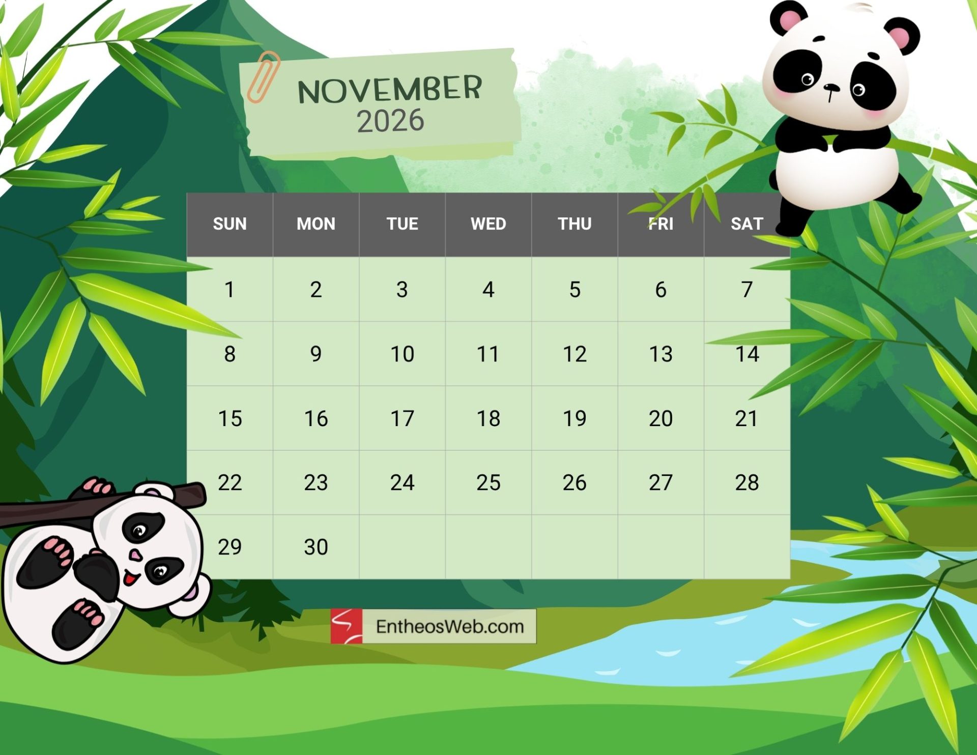 Free Printable November 2026 Calendars