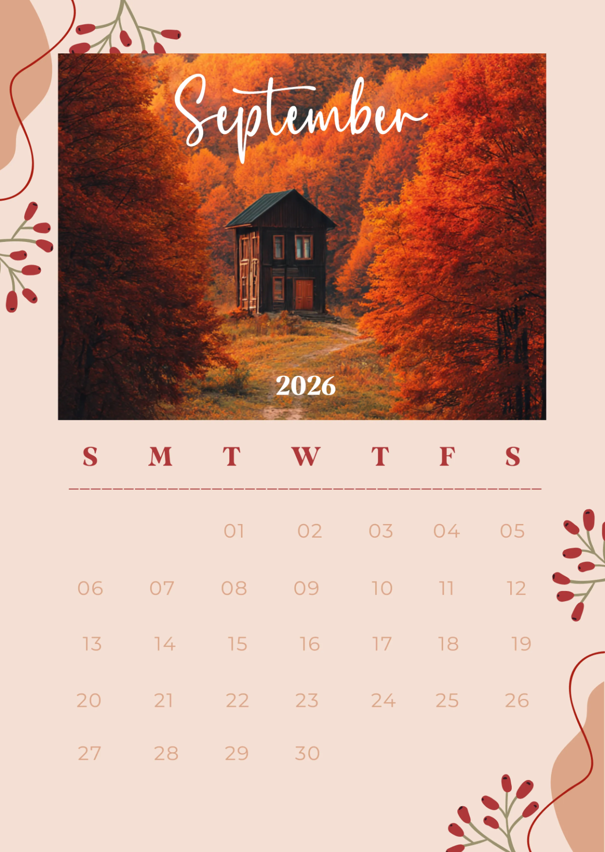 Free Aesthetic September 2026 Calendar to Edit Online
