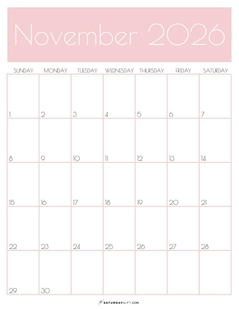 November 2026 Calendars Cute Free Printable PDFs