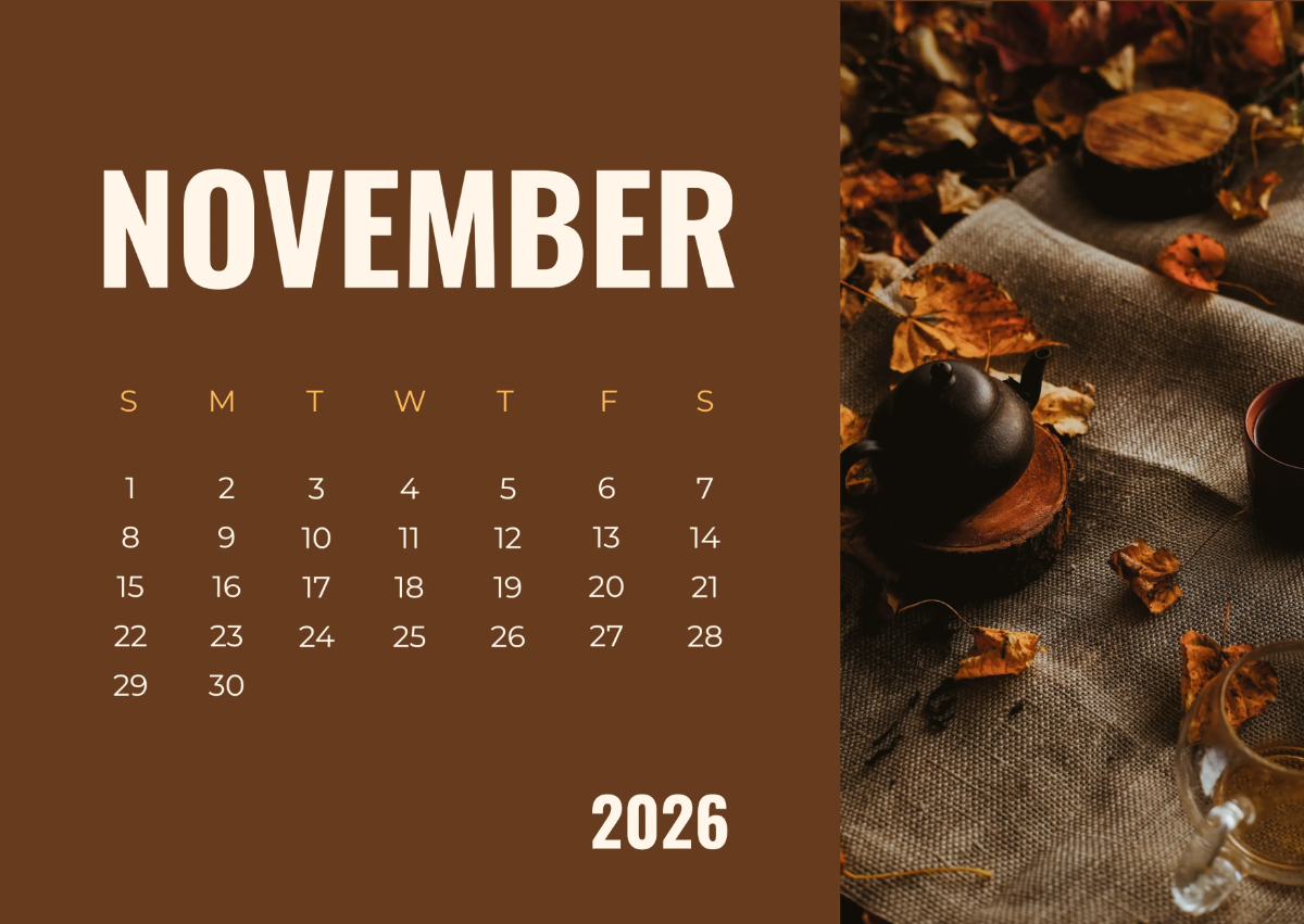 Free November 2026 Quote Calendar to Edit Online