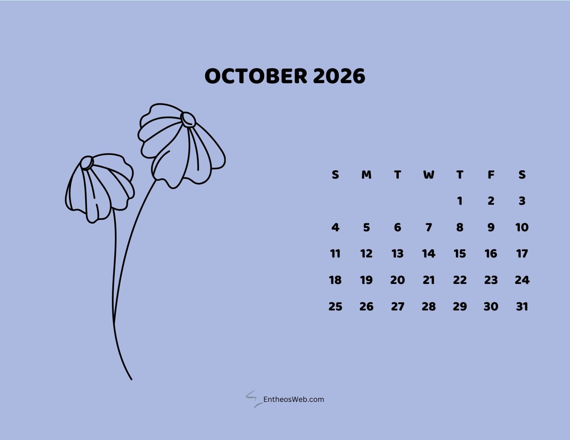 Free Printable October 2026 Calendars