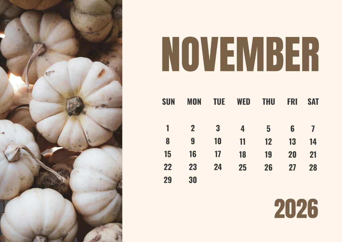 Free November 2026 Pumpkin Calendar to Edit Online