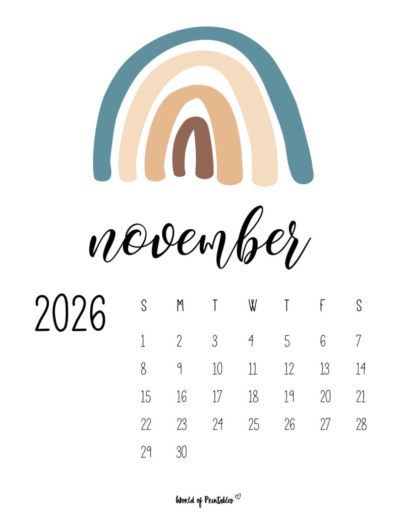 Free Printable November 2026 Calendars (Designs)