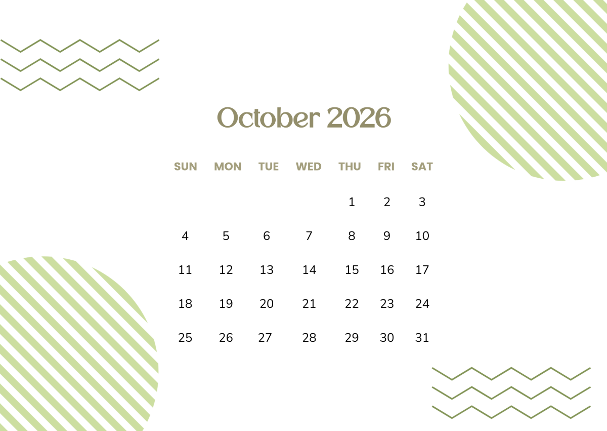Free October 2026 Printable Calendar to Edit Online