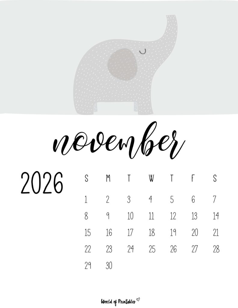 Free Printable November 2026 Calendars (Designs)