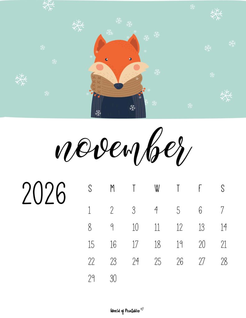Free Printable November 2026 Calendars (Designs)