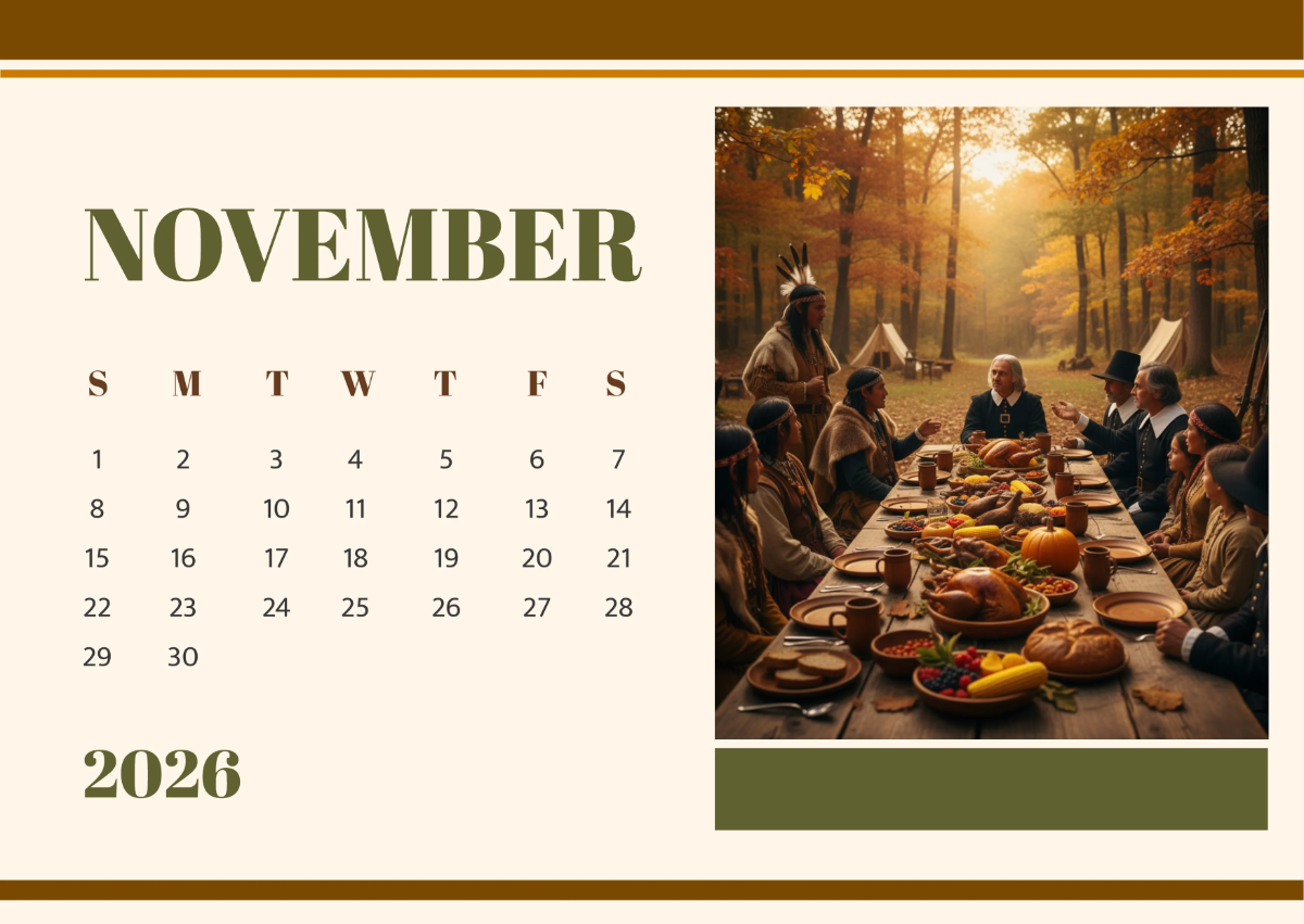Free November 2026 Pilgrims Calendar to Edit Online