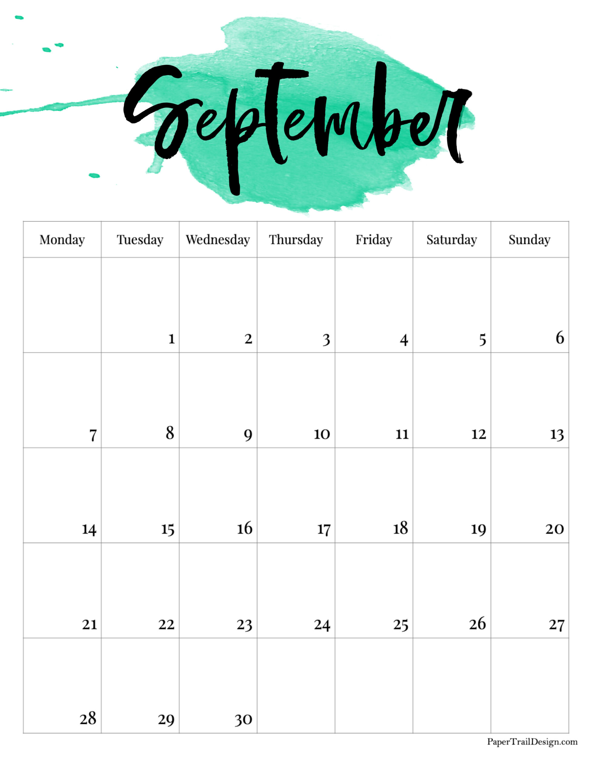 2026 Monday Start Watercolor Calendar Trail Design
