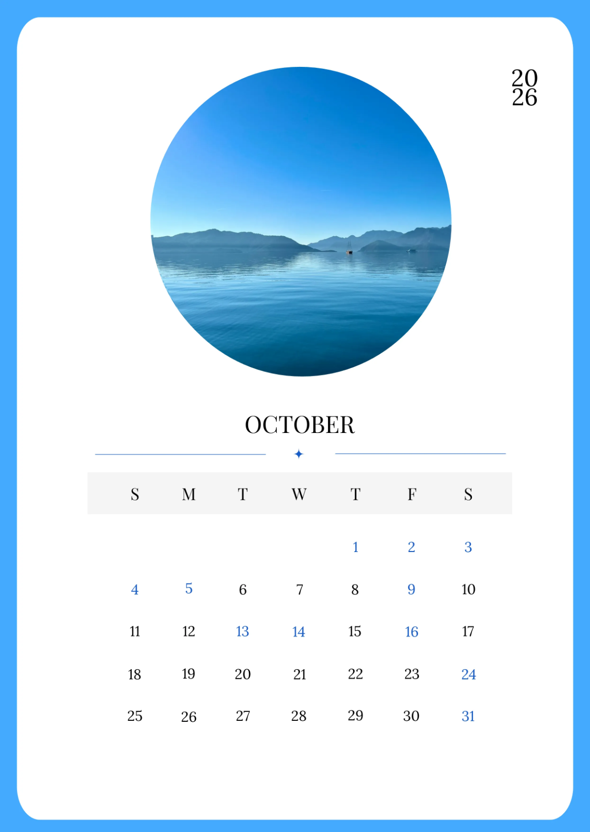 Free Cute October 2026 Calendar to Edit Online