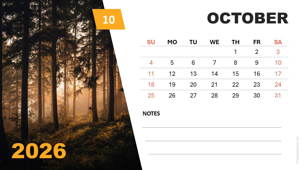 2026 Seasonal Photo Calendar (Sunday Start) for PowerPoint