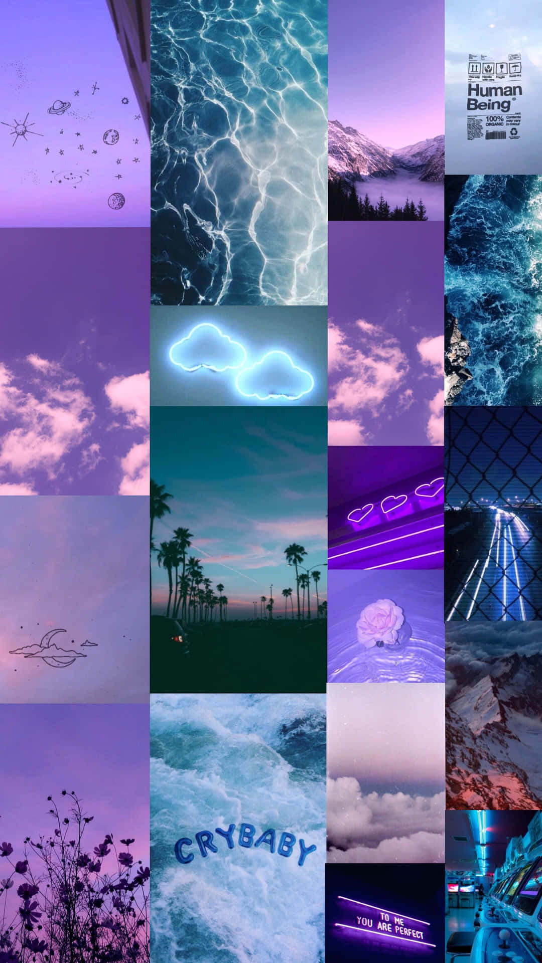 Download Purple Aesthetic Collage With Blue Portraits Wallpaper