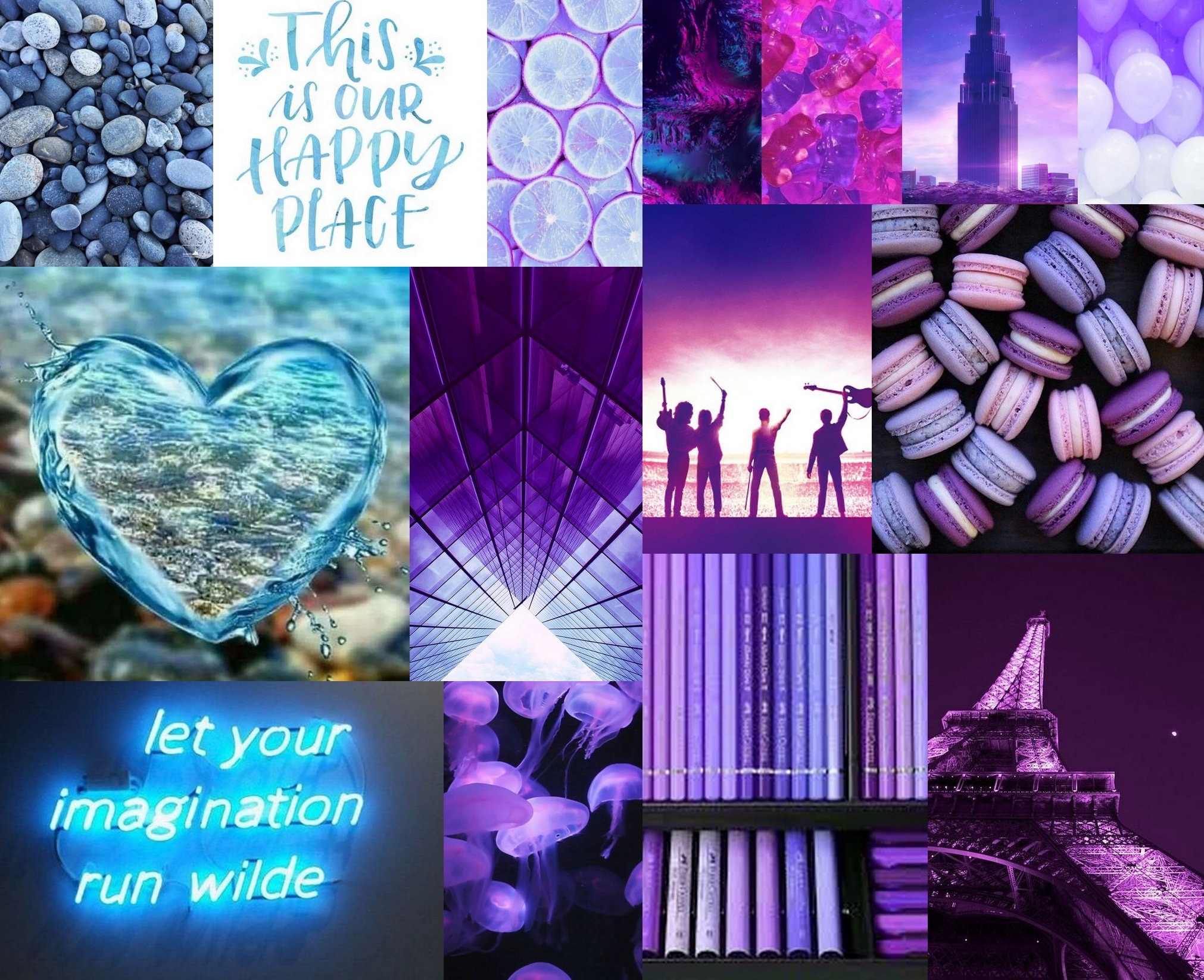 Blue to Purple Aesthetic Wall Collage Kit Pcs Printable