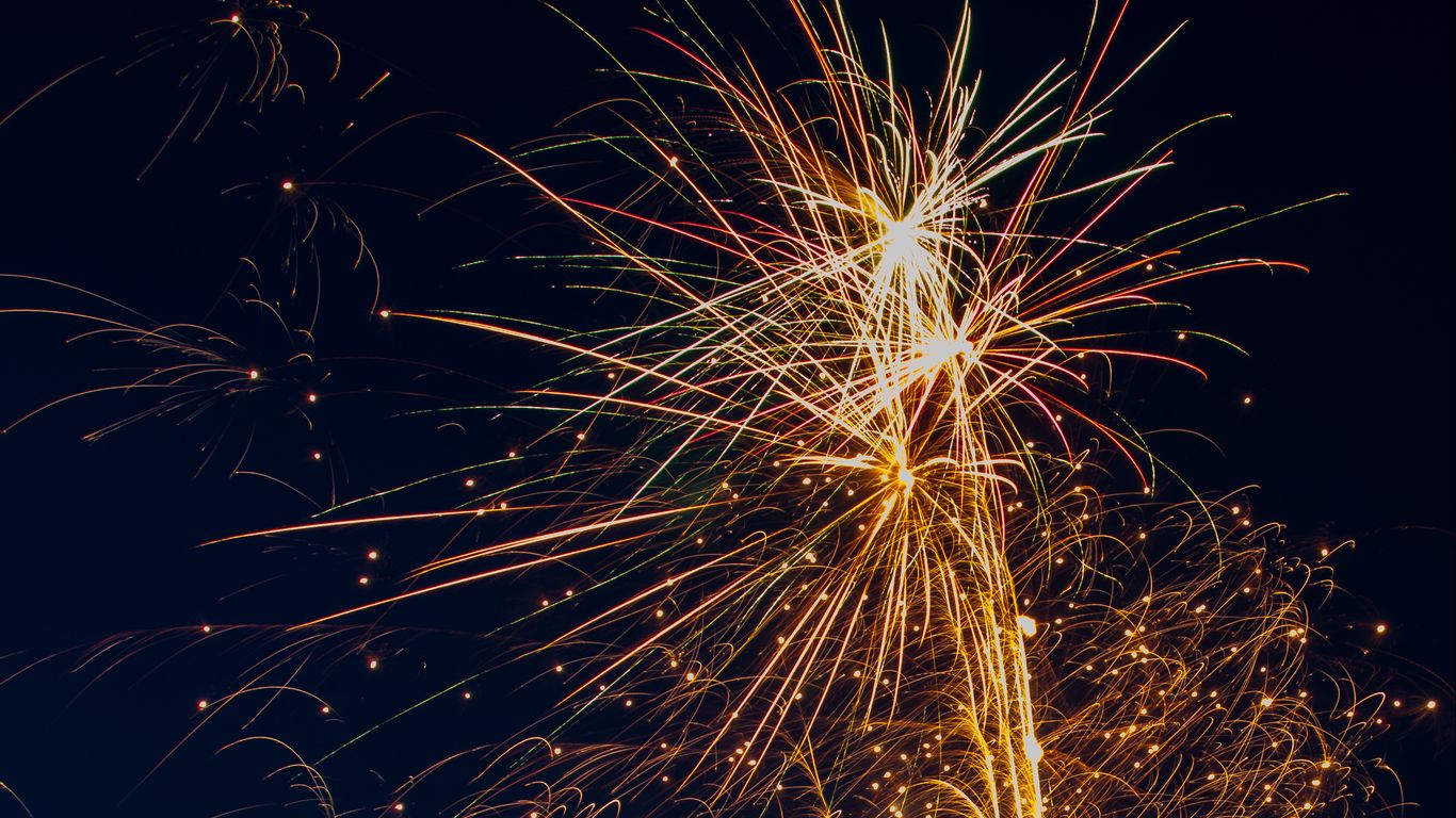 Download wallpaper 1366x768 salute, fireworks, celebration, sparks, night tablet, laptop HD background