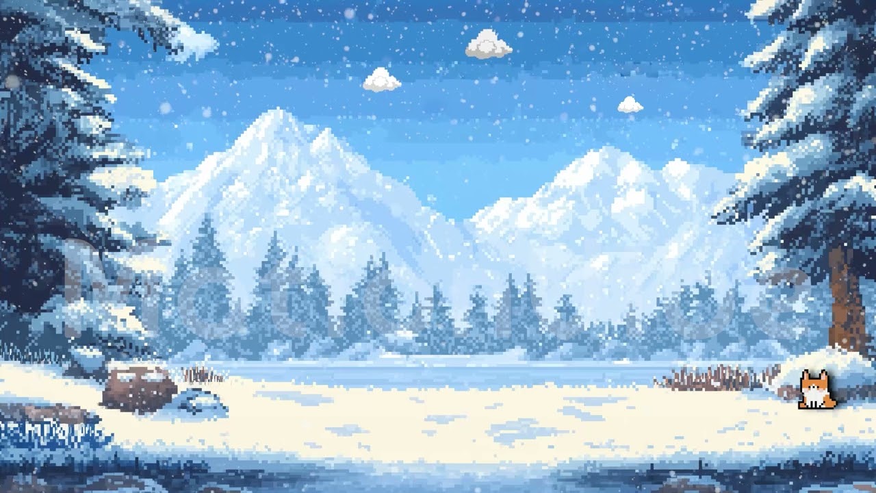 Pixel Winter Forest, 8 Bit Background, Pixel Snowland, Retro Winter Magic, Animated Background