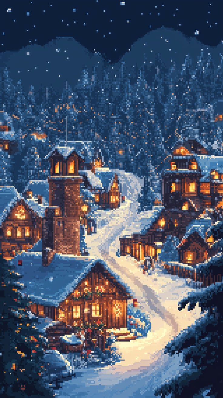 Pixel Art Christmas Scenery Wallpaper