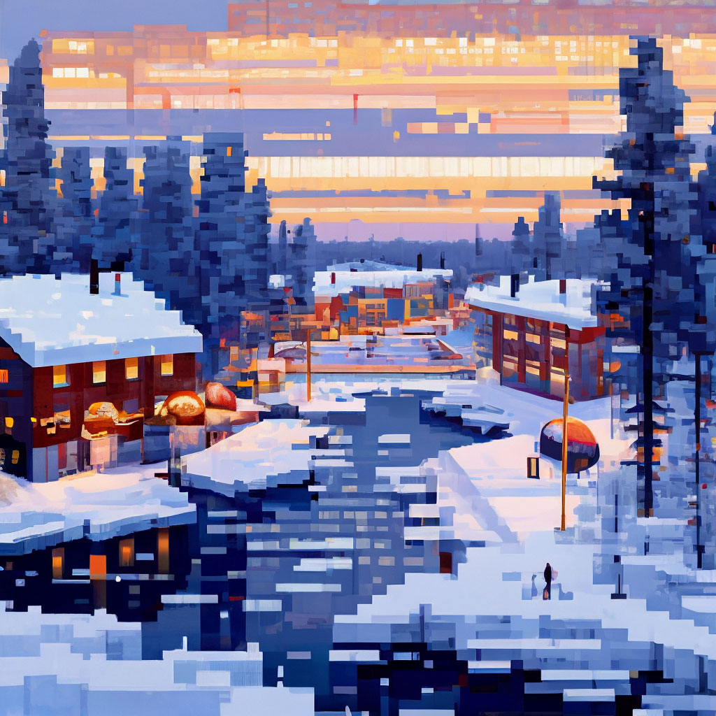 Finland in winter, pixel art