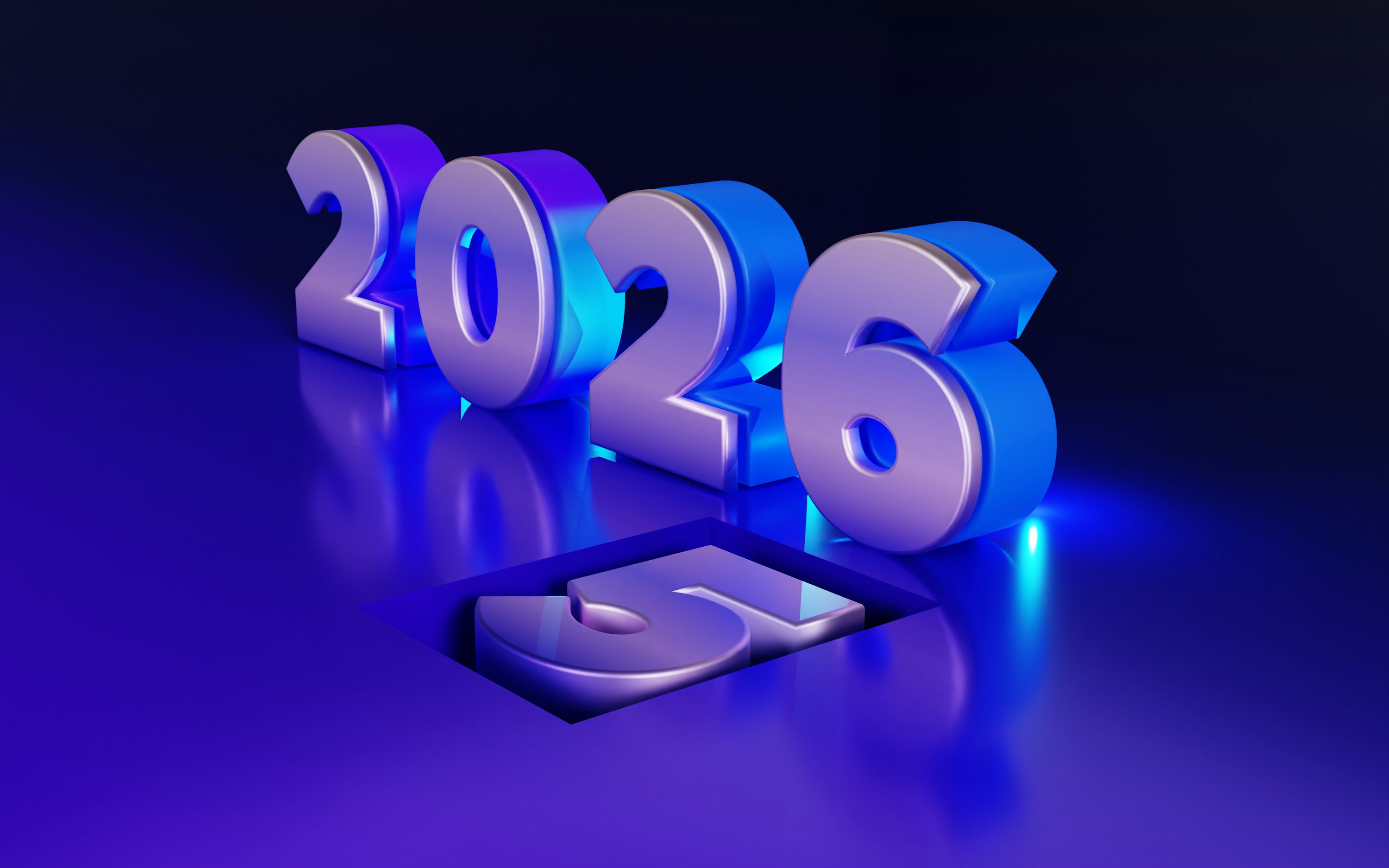 The year 2026 is represented by metallic numbers. photo
