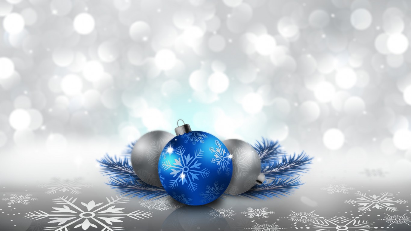 Silver Snowflake And Blue Ash Christmas Ornaments HD Snowflake Wallpaper