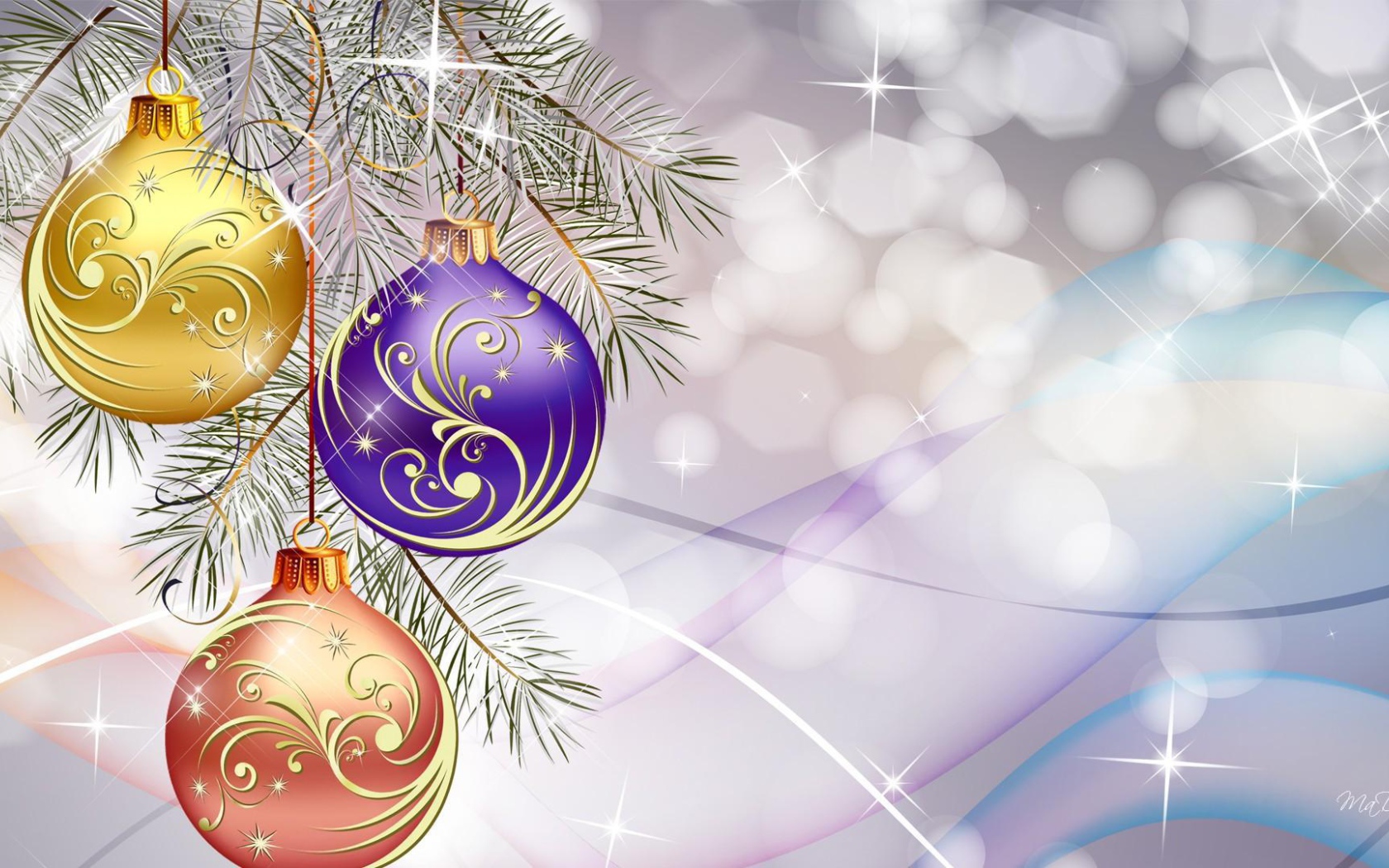 Multi Colored Christmas Balls On Light Background On Christmas Desktop Wallpaper 1680x1050