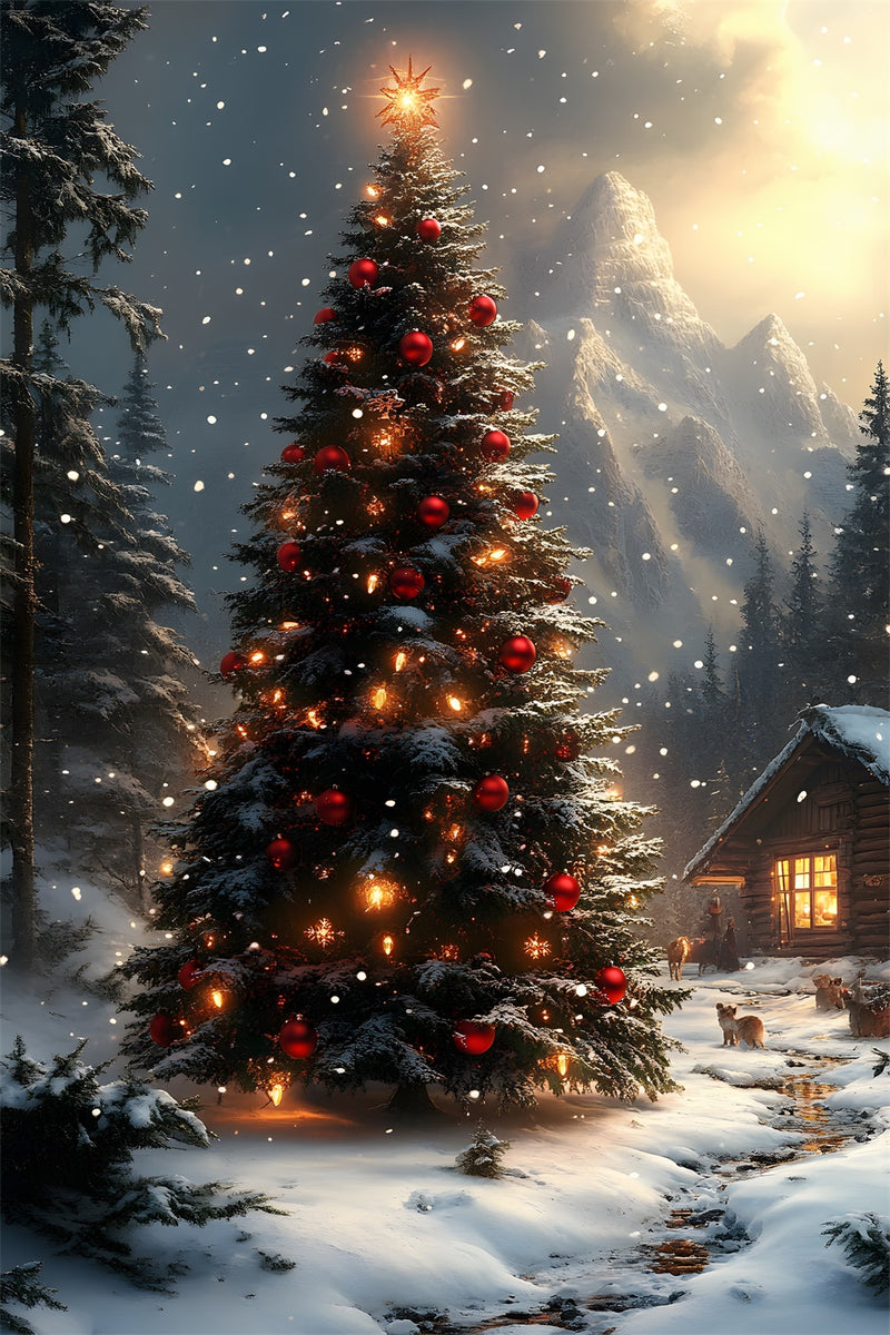 Christmas Tree Snow Covered Mountain Backdrop RR8 128