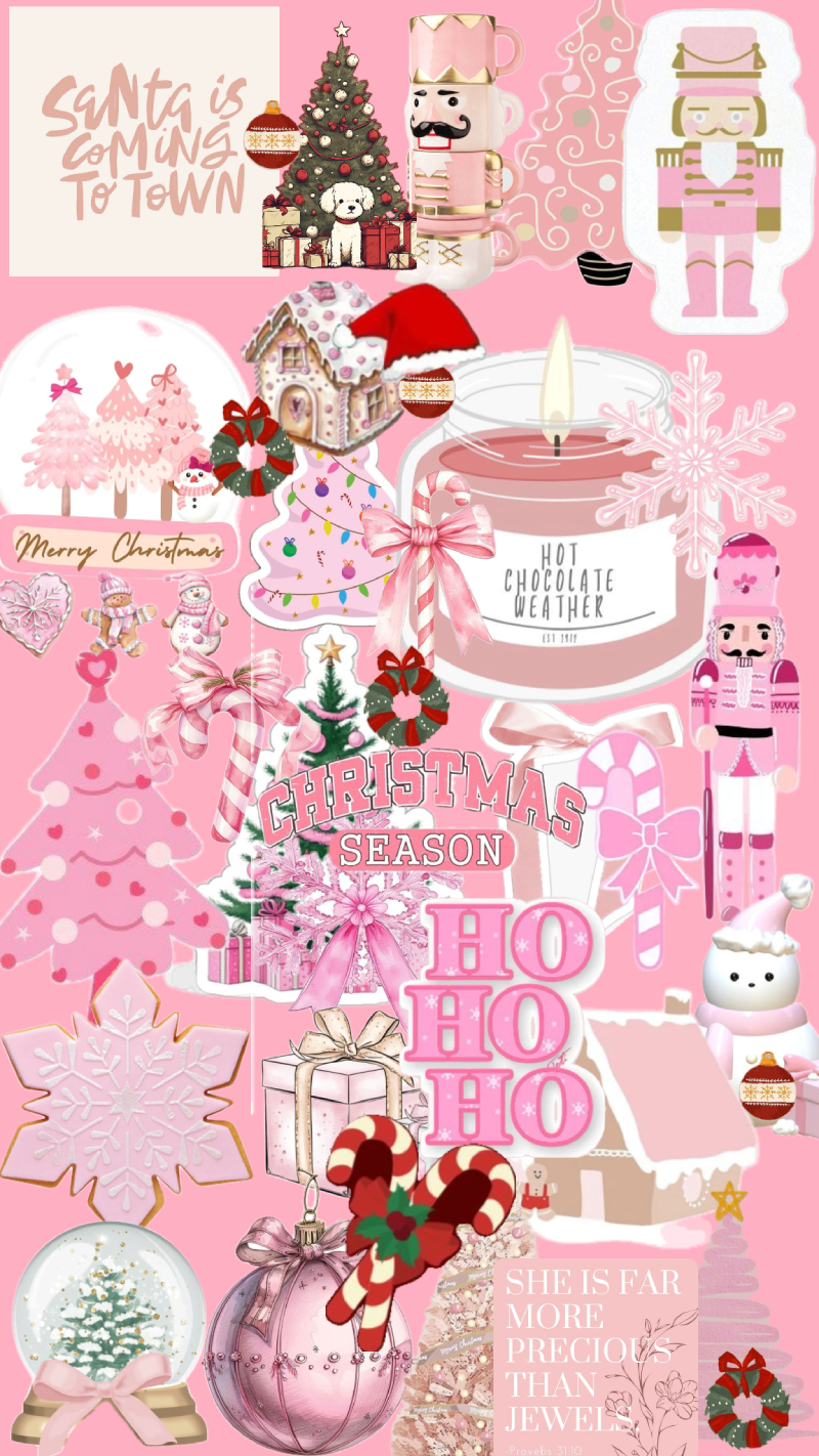 Pink Nutcracker Peppermint Christmas Collage Wallpaper for iPhone