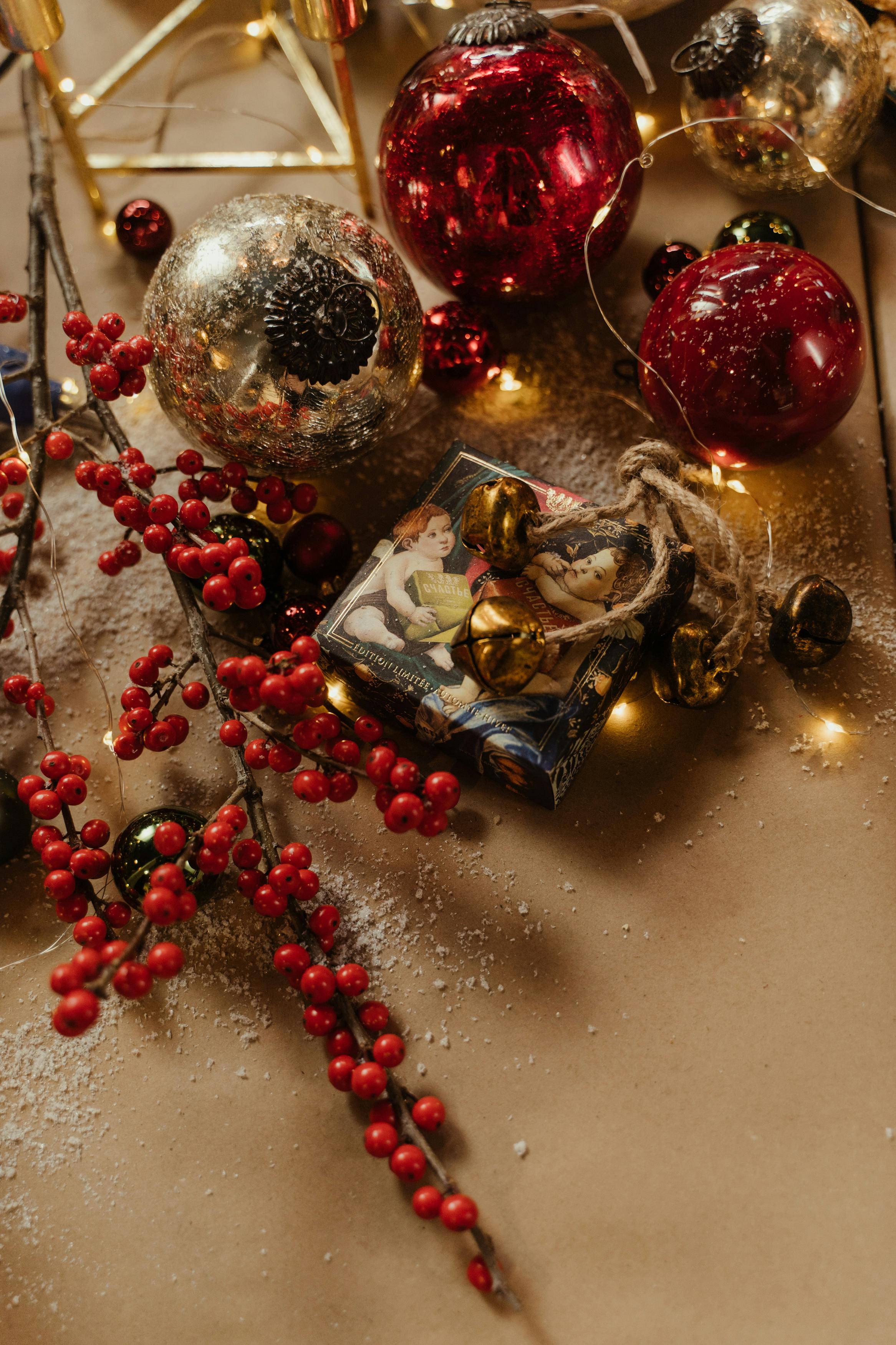 Gold and Red Baubles in Close Up Shot · Free
