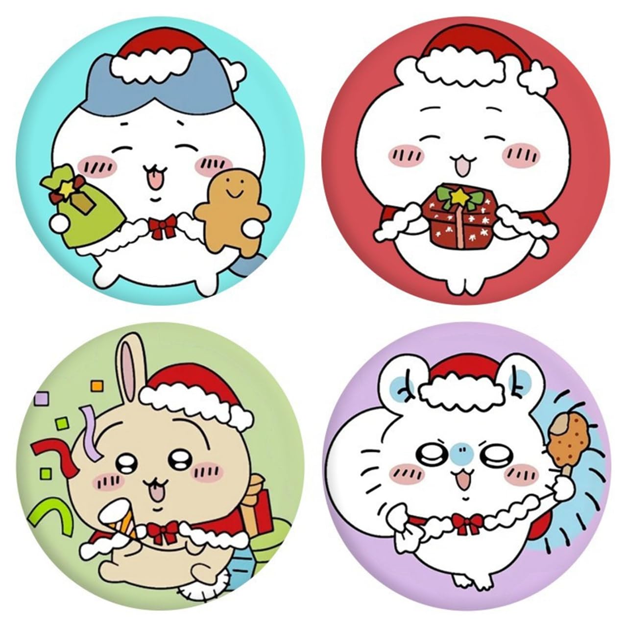 Amazon.co.jp: Chiikawa Can Badge, Chiikawa, Hachiwale, Rabbit, Set Of 1 4, Christmas, Unofficial, Stylish, Luxurious, Cute, Bag, Gift, Metal Product, Badge, Cosplay, Bag, Tool, Round, Toys & Games