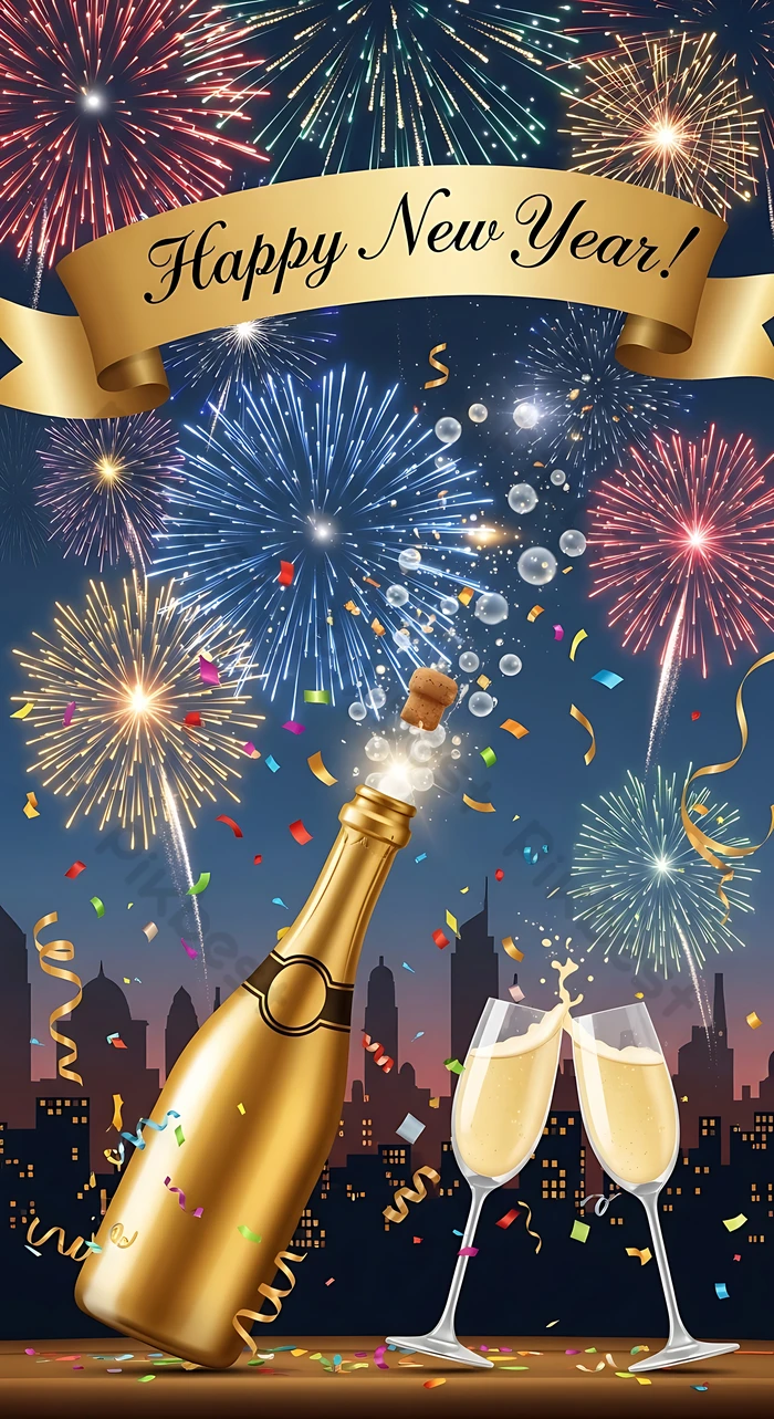 Happy New Year 2026 Celebration With Fireworks Background. JPG Free Download