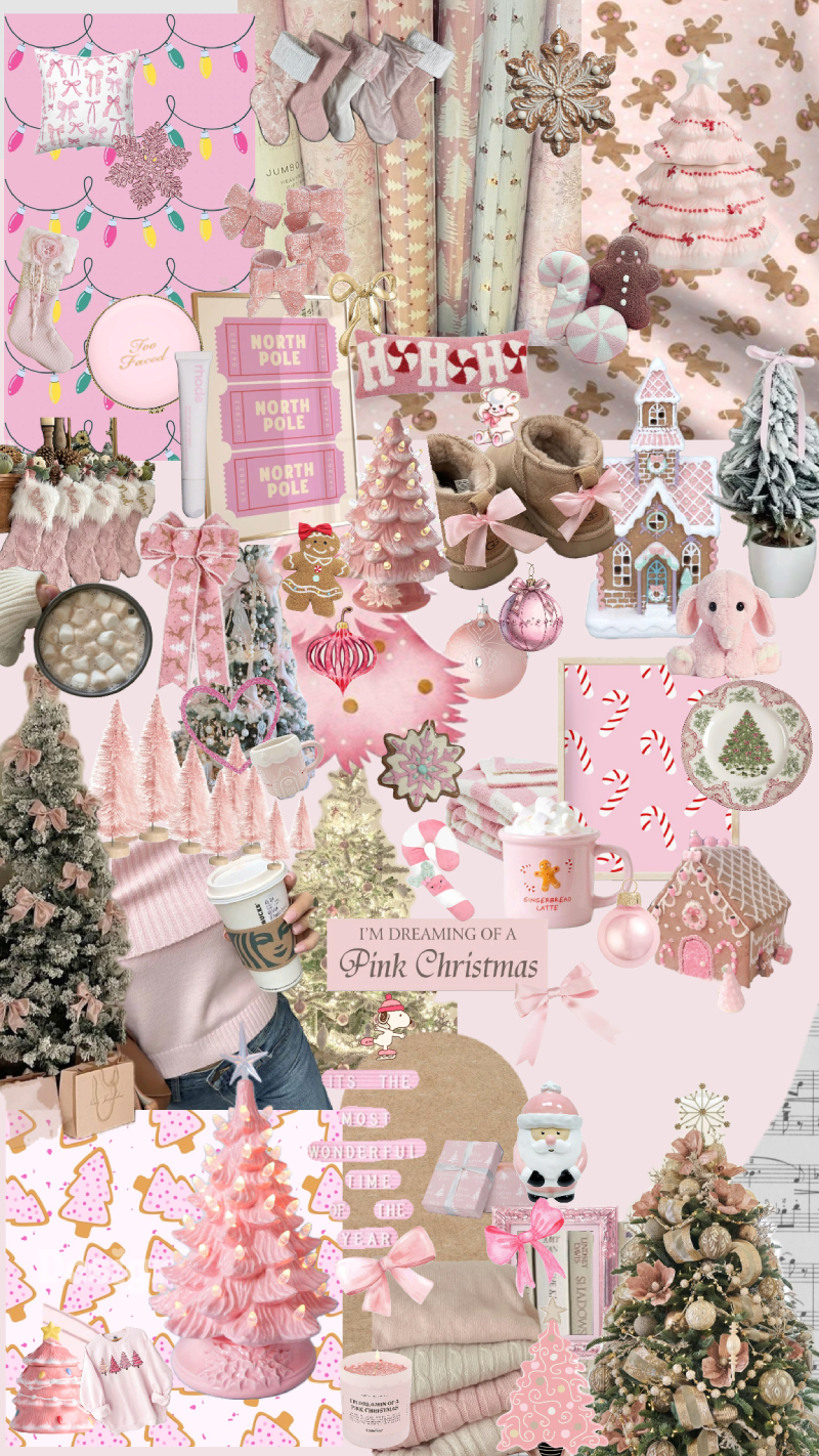 Cozy Holiday Pink Christmas Aesthetic Collage Wallpaper for iPhone