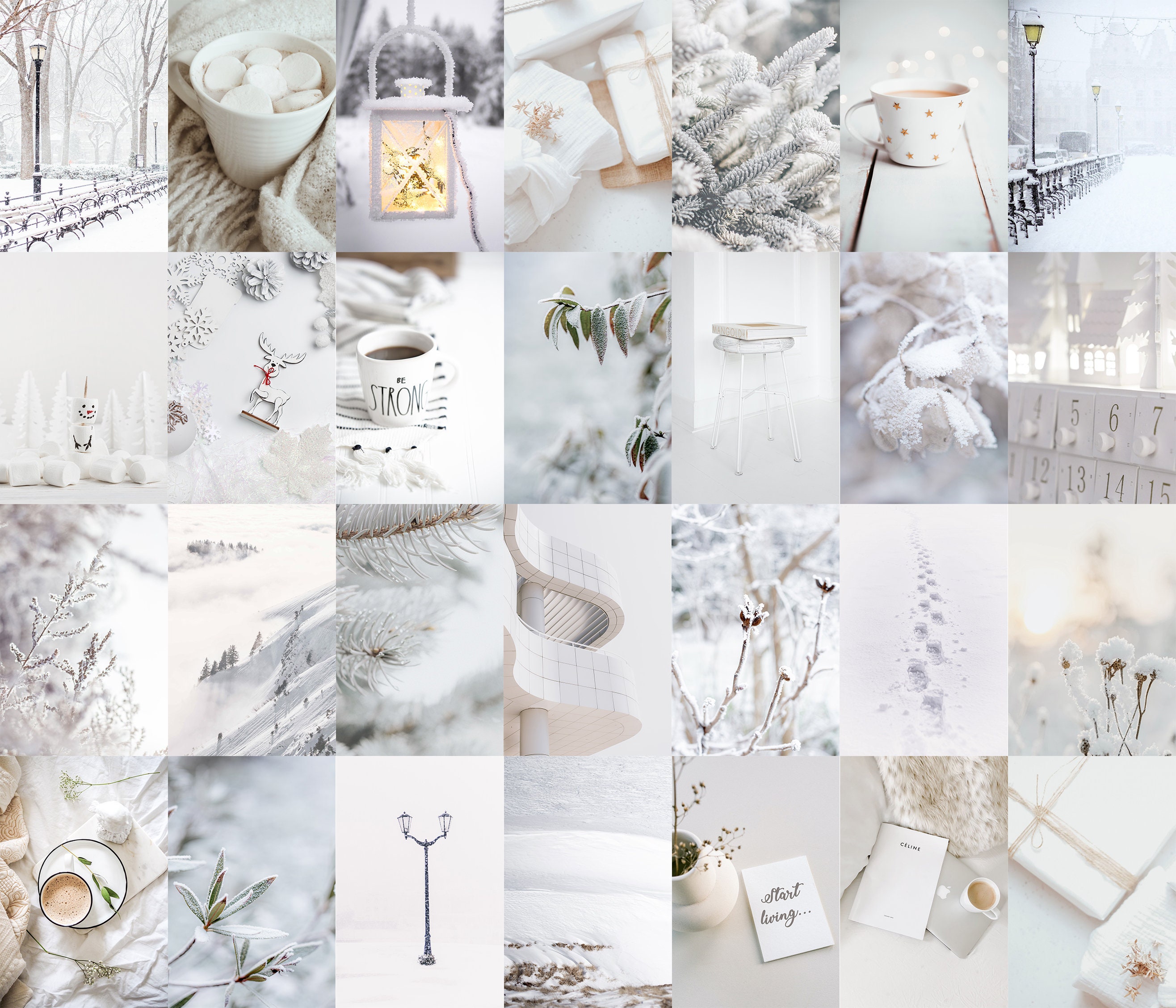 Winter Wall Collage Kit 60 PCS Room Decor for Teens Girl Christmas Wall Collage Picture White Aesthetic Collage Kit