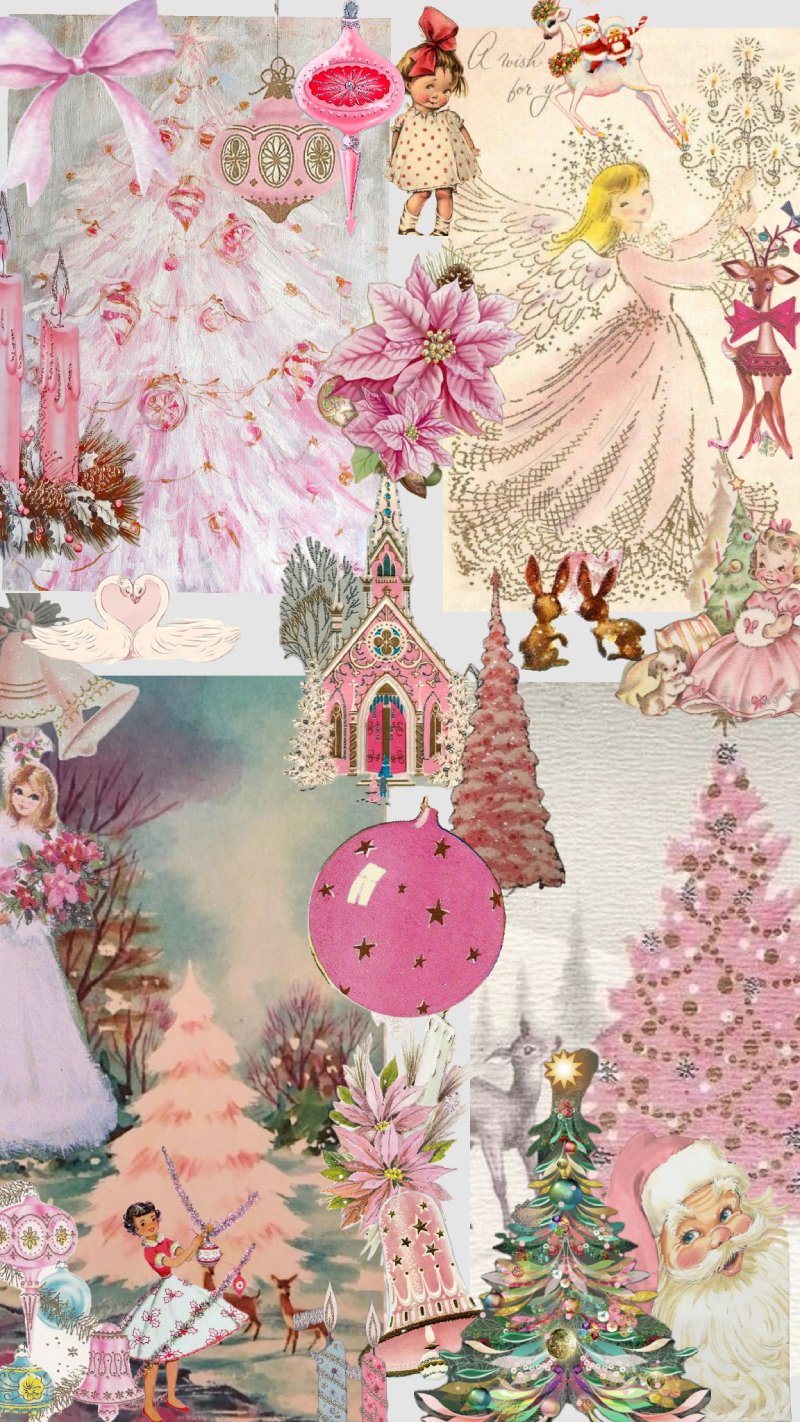 Vintage Pink Angel Christmas Storybook Wallpaper for iPhone