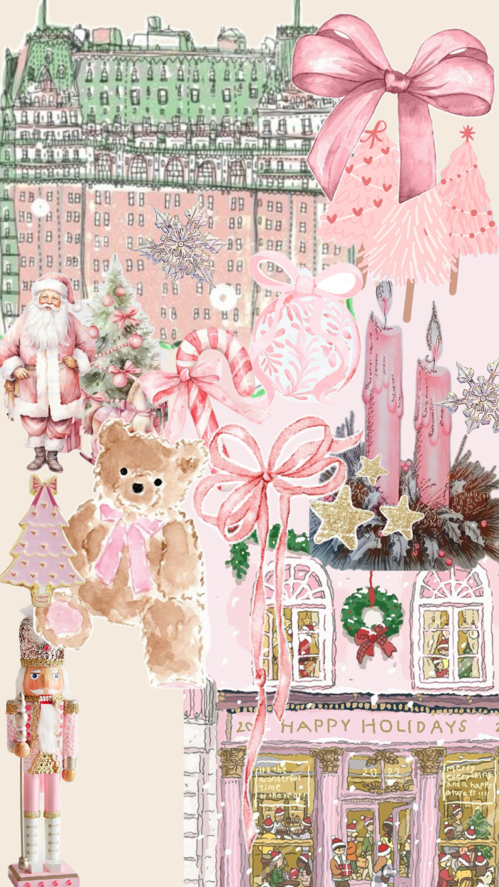 Pastel Cityscape Christmas Collage Wallpaper for iPhone