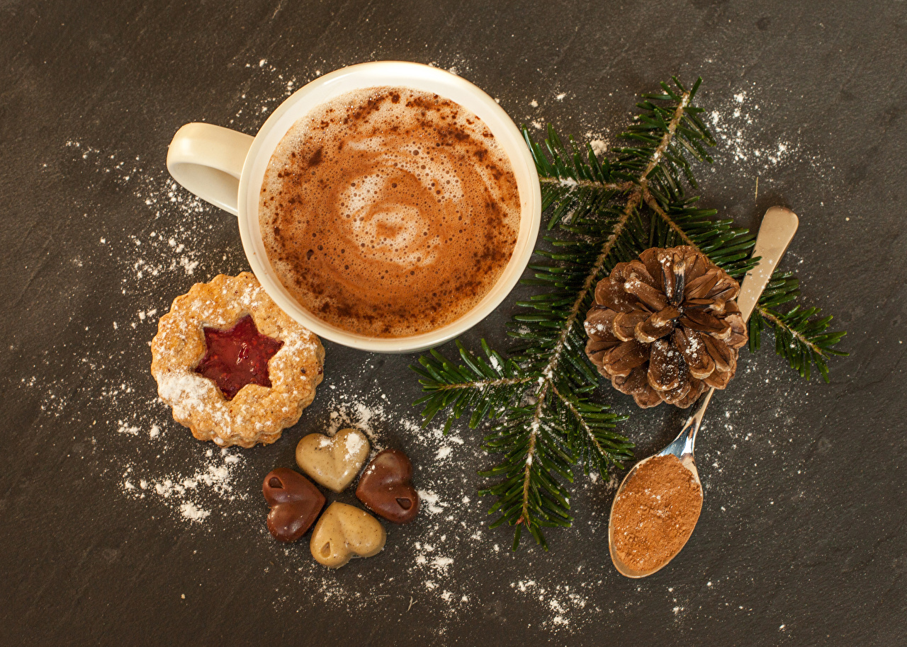 Picture New year Heart Chocolate Coffee Cappuccino Cup Food Spoon