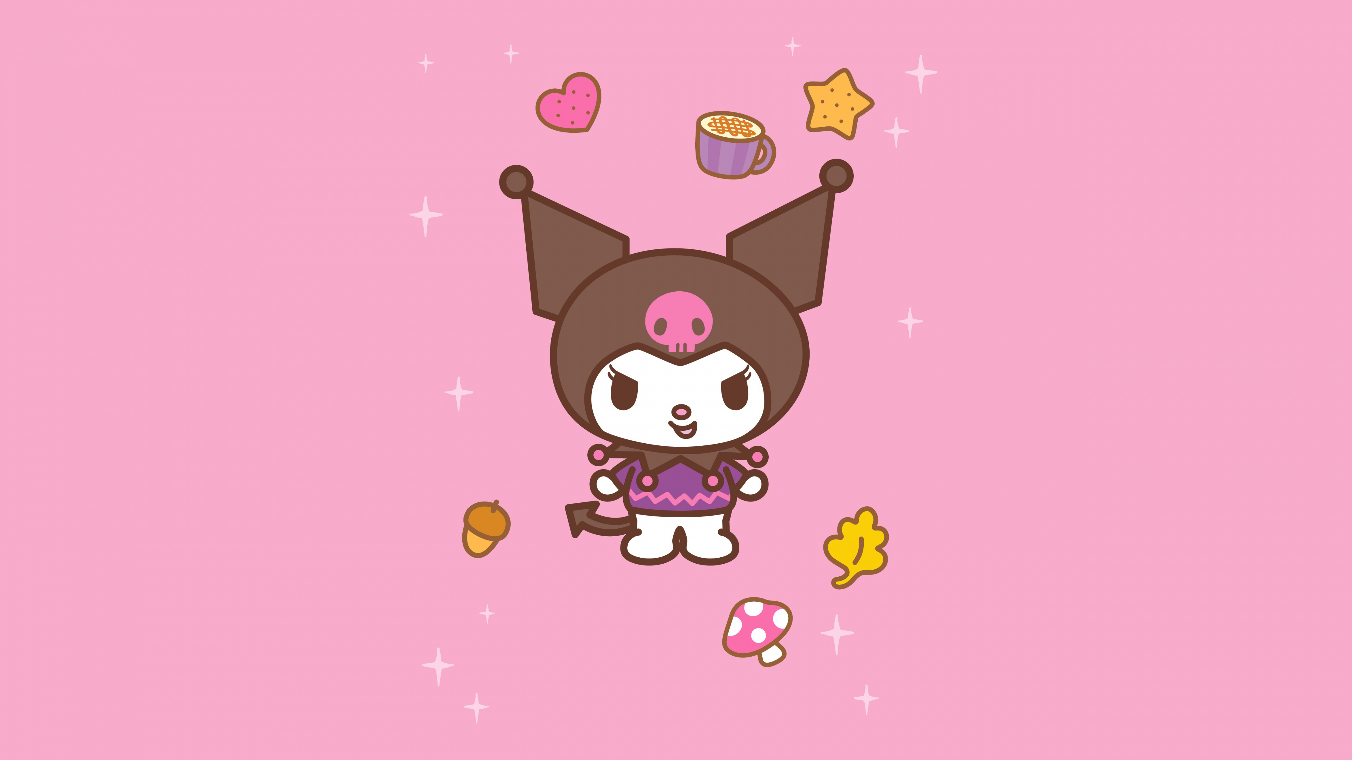 Sanrio Wallpaper 4K, Kuromi, Pastel pink, 5K