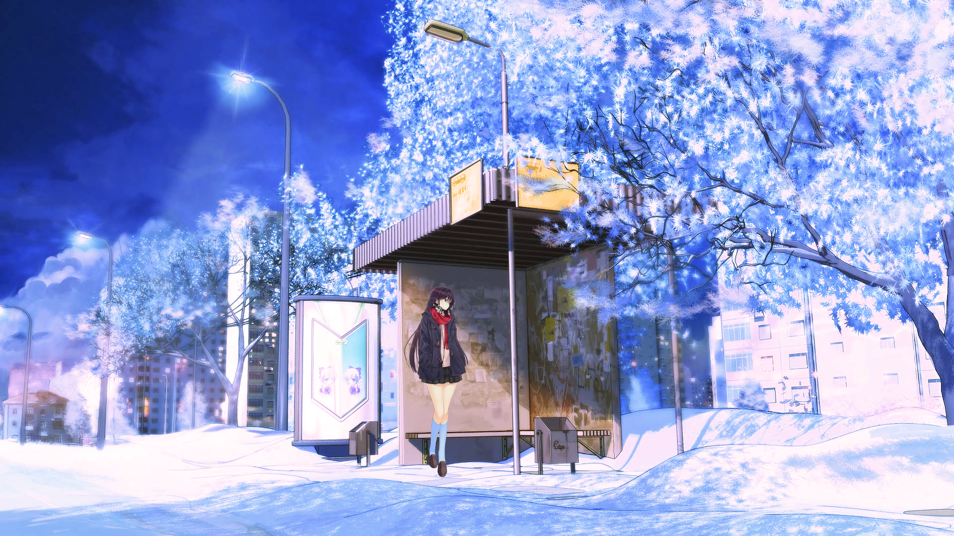 Winter Serenity: Touhou Anime Girl in a Snowy HD Wonderland