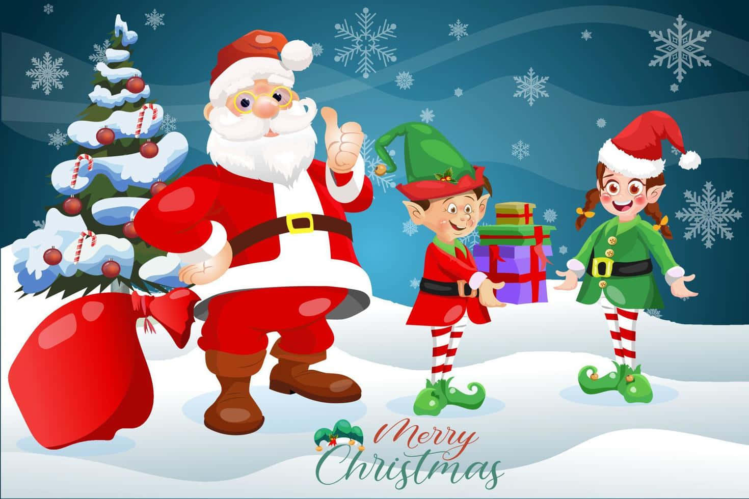 Download Two joyful Christmas Elves spreading the holiday cheer Wallpaper