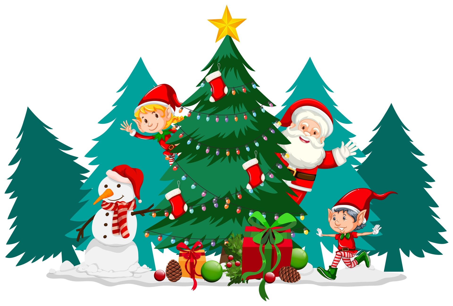 Download Snowman Santa Elf Holiday Christmas 4k Ultra HD Wallpaper