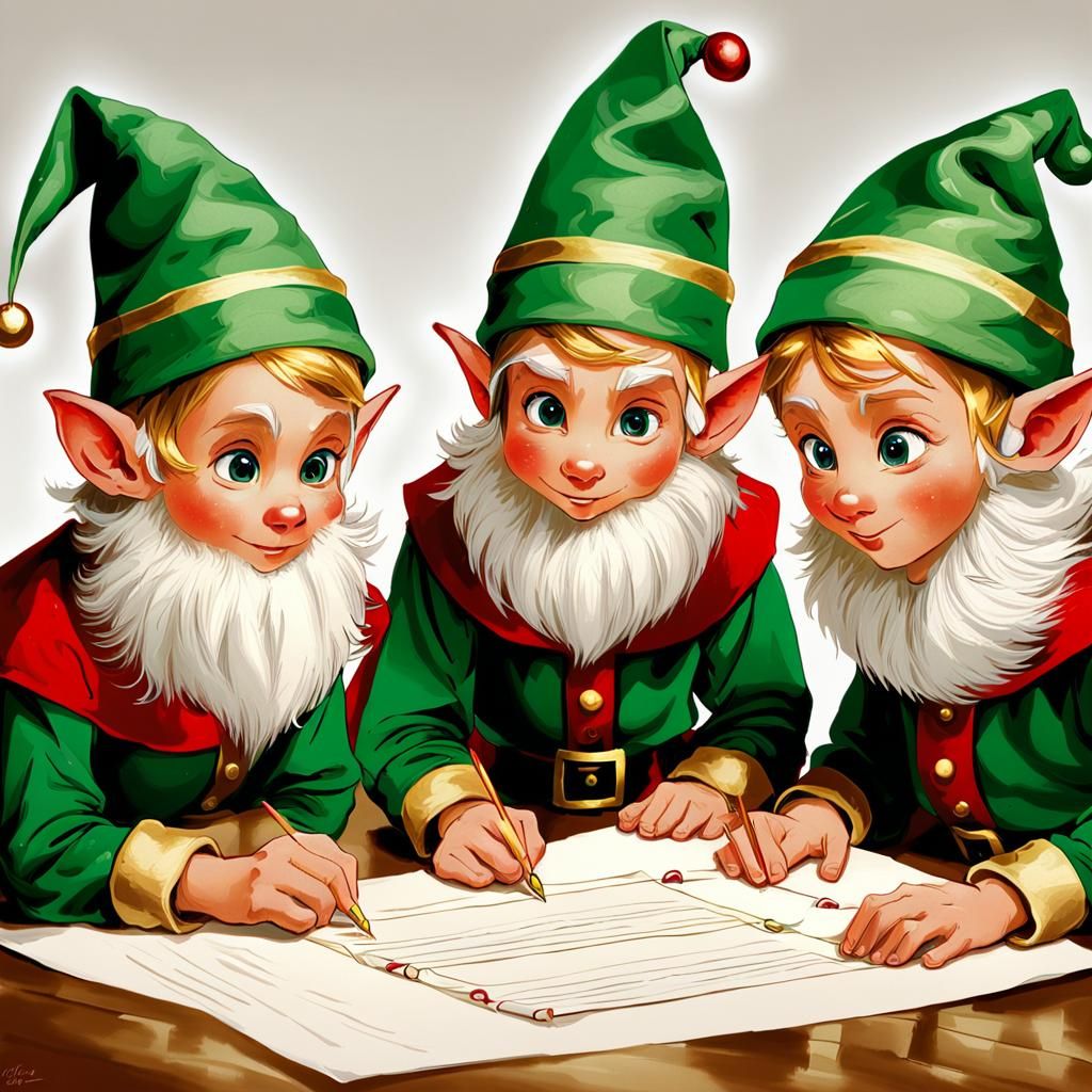 Very young Santa Claus elves at work.Christmas is coming!